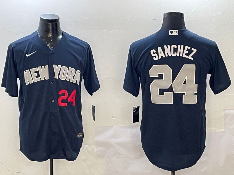 Men New York Yankees 24 Sanchez Blue Game 2025 Nike MLB Jersey style 2